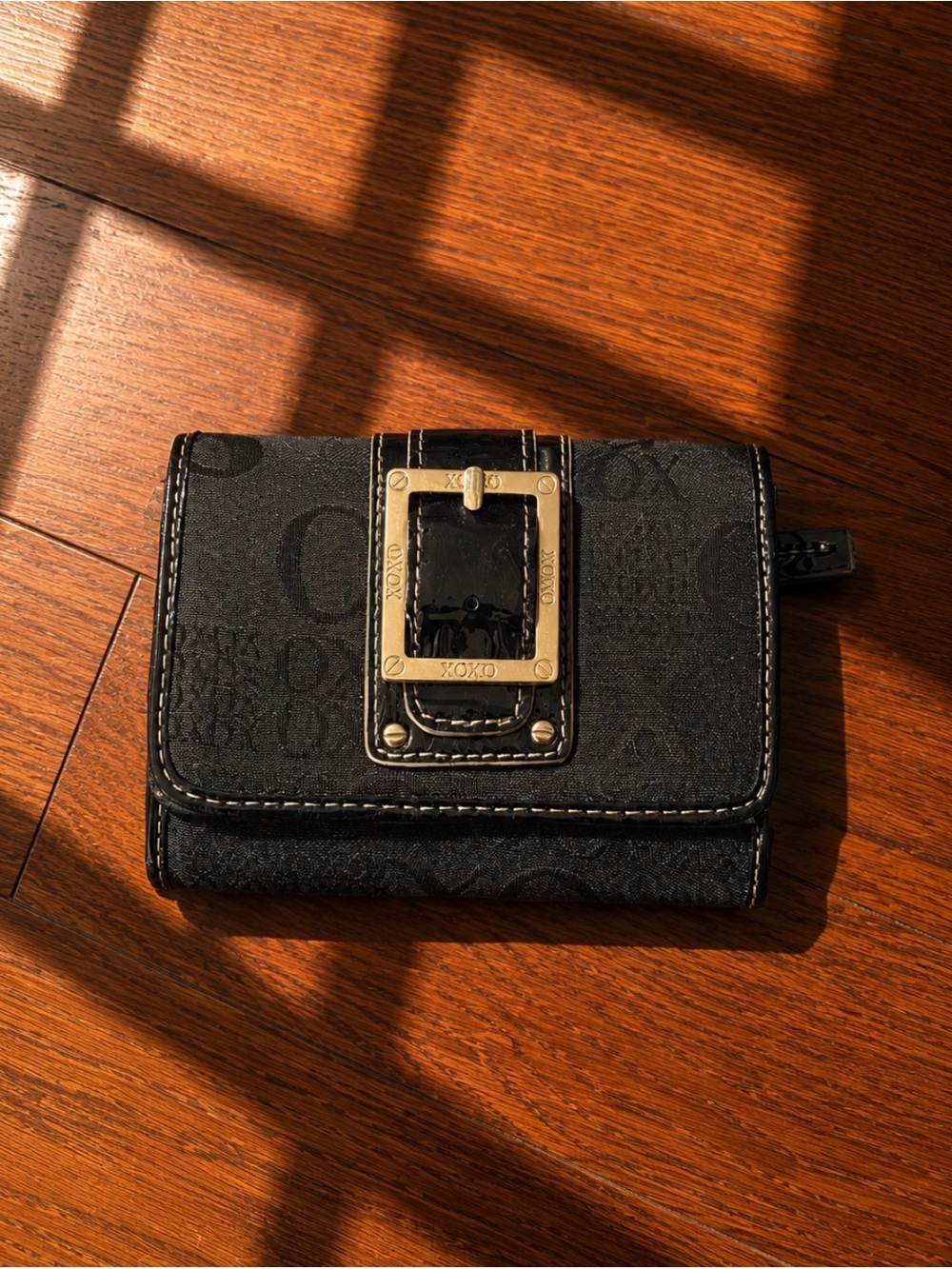 XOXO Black Wallet with Gold Buckle Accent